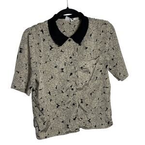 Vintage Russ Blouse Elephant Print Short Sleeve Button Up USA Made Small Petite